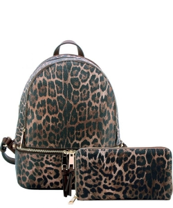Leopard Print Textured Backpack LE1062W BROWN
